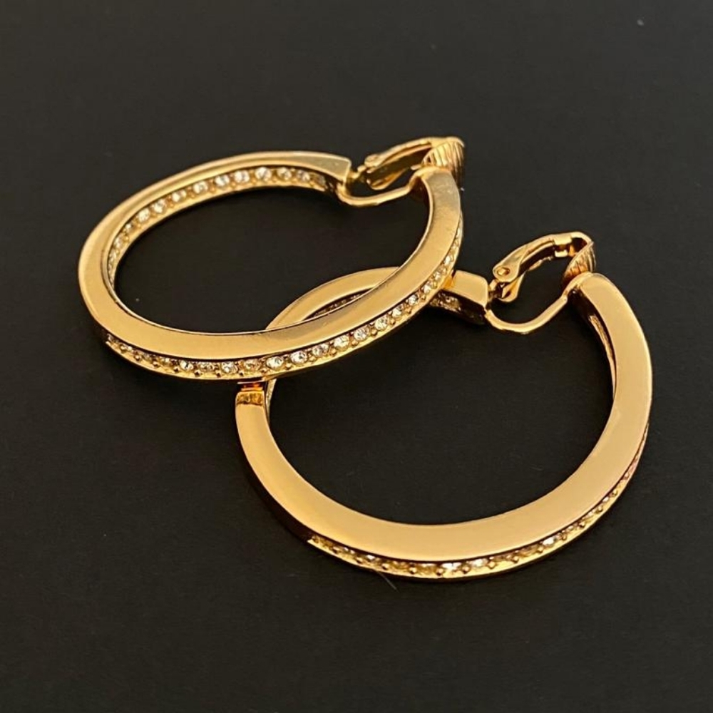 Vintage Christian Dior Clip On Hoop Earrings/Gold Tone